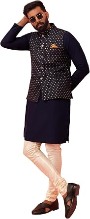 KISAH Mens Kurta Jacket Set - Embellished Silk Blend - Traditional Indian Ethnic Wear - Ideal for Weddings and Festivals