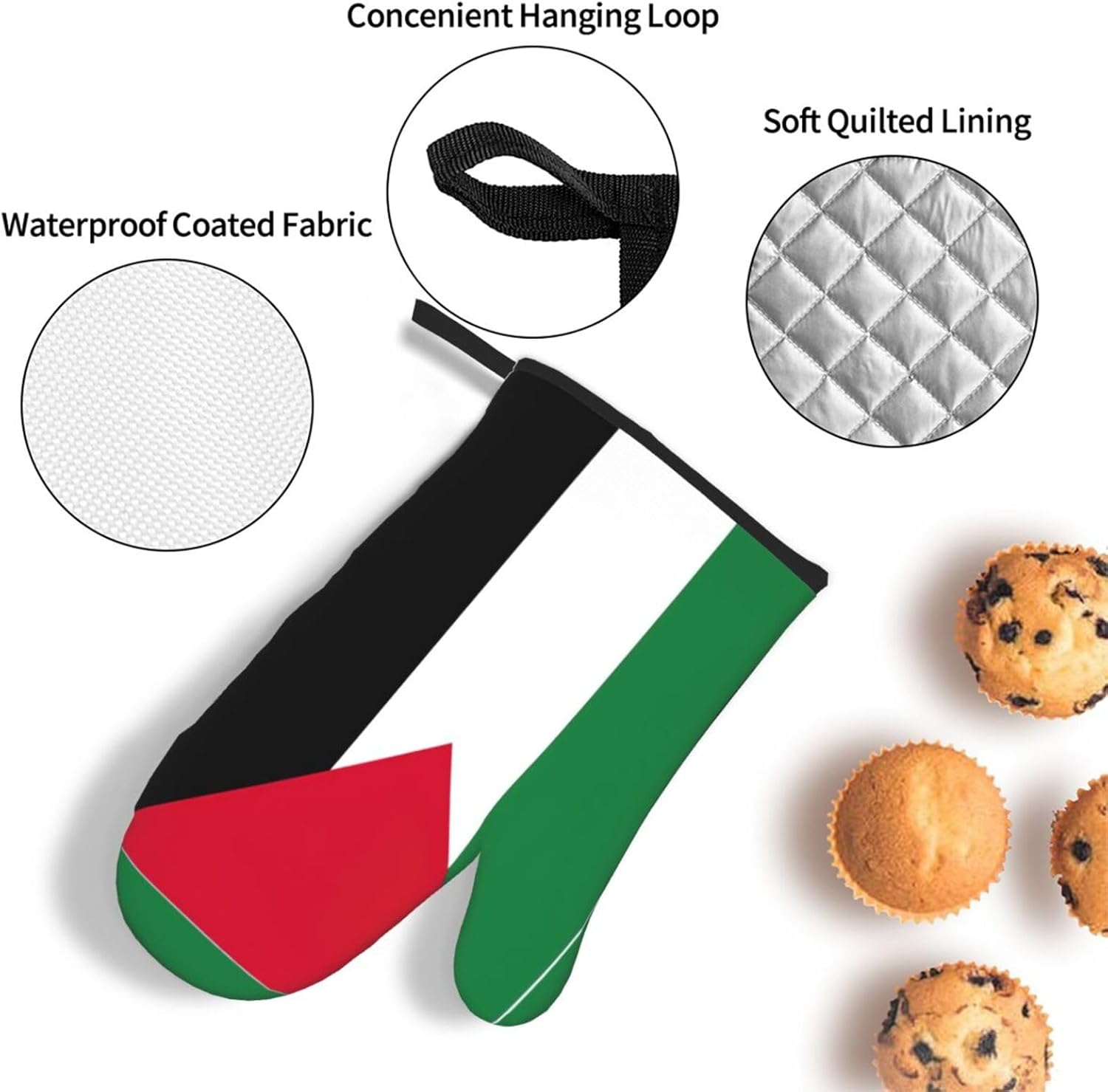 Palestine Flag Print Heat Resistant Microwave Gloves, Used for Baking, Cooking, and Fashion Kitchen Essentials