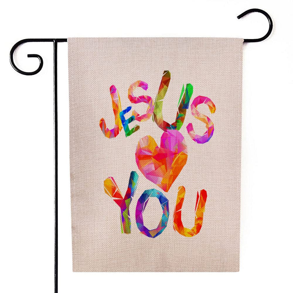 Doppelseitige Gartenflagge „Jesus Liebt Dich“ Aus Jute – 31,8 X 45,7 Cm, Wetterfest Für Draußen