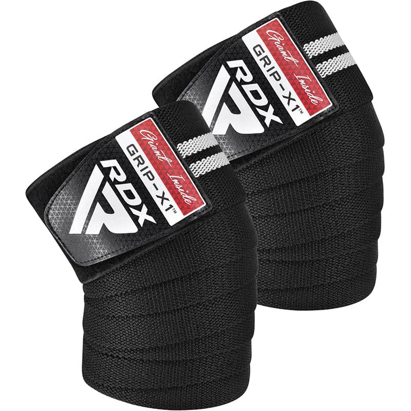 RDX Knee Wraps Pair Weightlifting, Elasticated Straps for Gym Workout Fitness Squats Powerlifting, Men Women Training, Squatting Leg Press (BLACK WHITE)