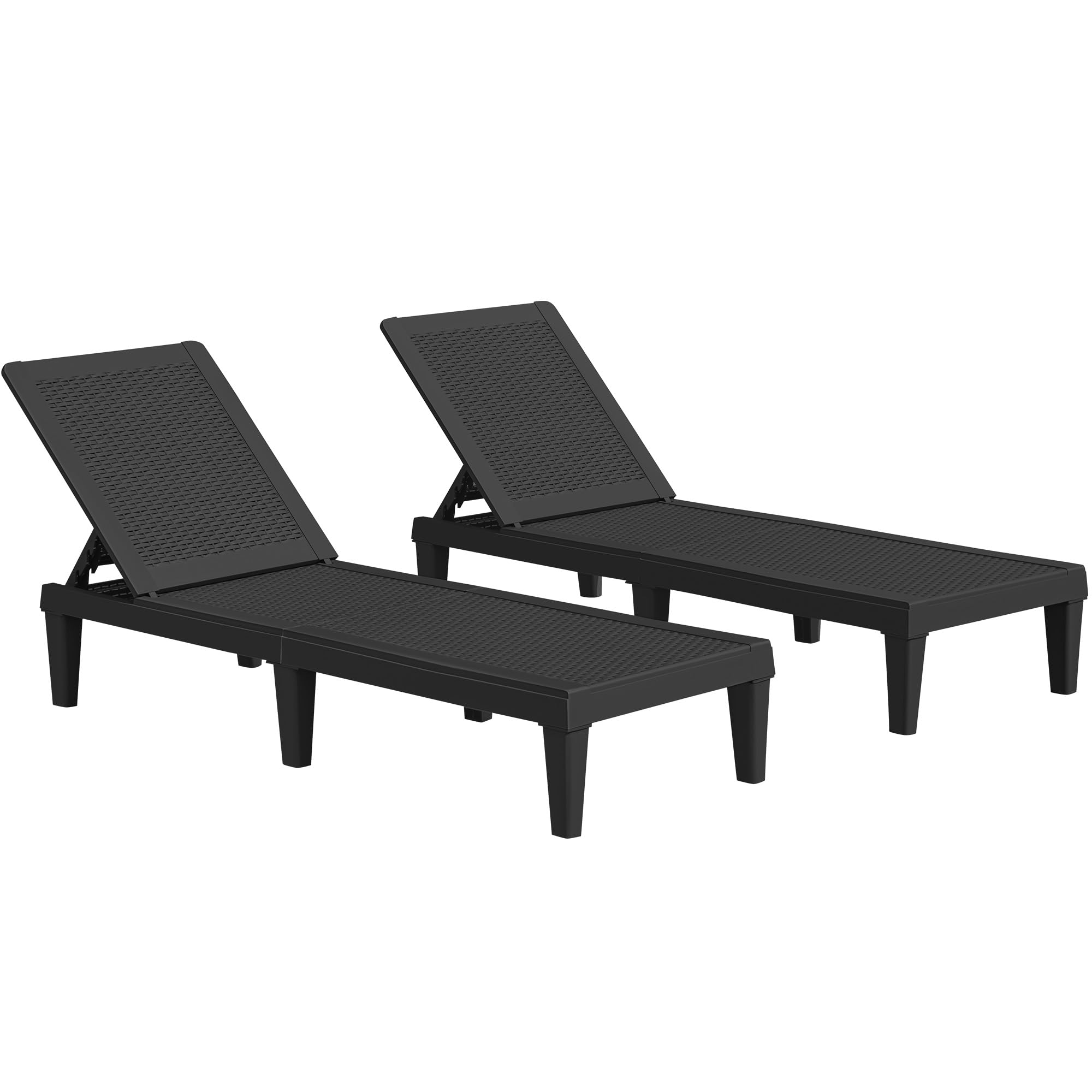 JUMMICO Patio Chaise Lounge Chair Set of 2 Outdoor PE Waterproof Adjustable Easy Assembly Lounge Chairs for Outside Pool Garden Deck Beach (Black, Set of 2)