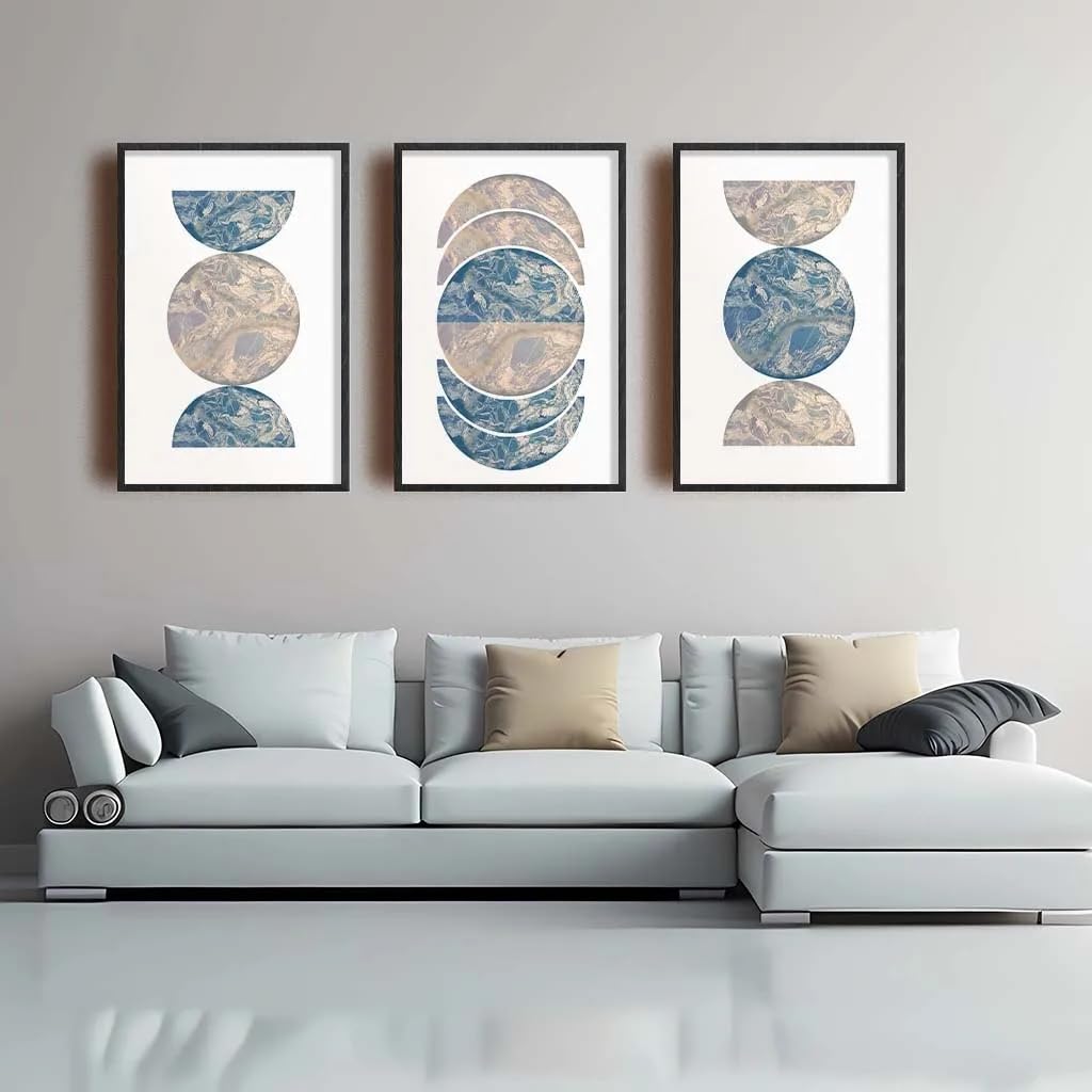LTjiajuypd Abstract Wall Art Blue Beige Geometric Half Circle Canvas Painting Nordic Style Poster Prints For Bedroom Living Room Decor(50x75cm-3Pcs)