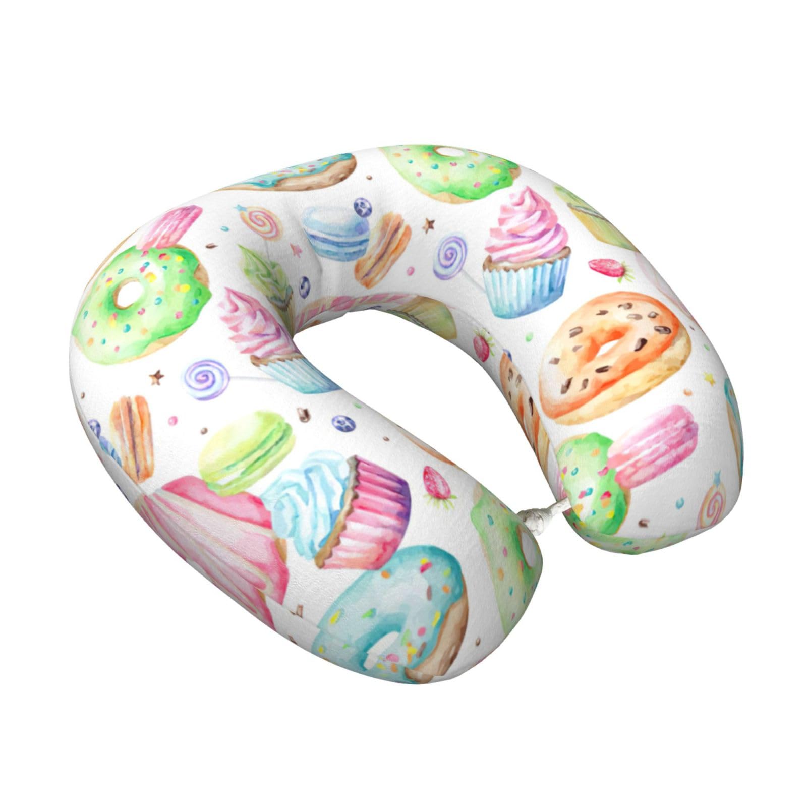 Yyoretp Cupcakes Donuts Muffins Sugar Print Travel Pillow Pure Memory Foam Neck Pillows Portable Headrest for Airplane