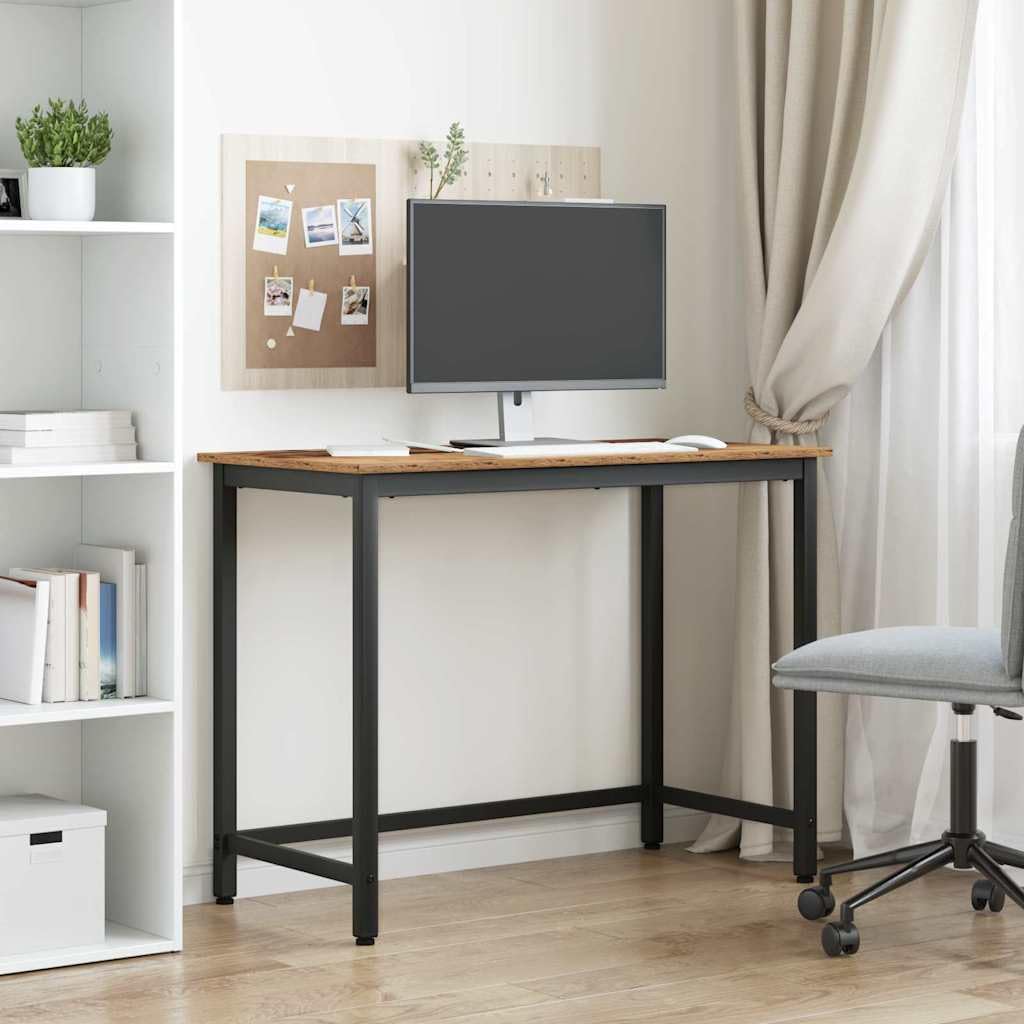 Stół ze starego drewna, 80 x 50 x 76,5 cm, wykonany z drewna i stali, z regulacją wysokości, do biura, domowego biura, gier, ze stabilnym stelażem stalowym, ergonomiczny i wszechstronny