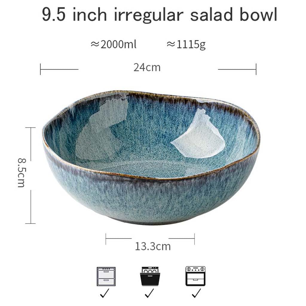 Insalatiera in Ceramica Irregolare da 9,5 Pollici, Set Completo di Piatti, Ciotola Smaltata in Forno retrò in Stile Ristorante