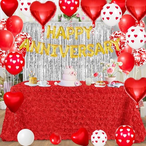 Happy Anniversary Decorations - 118PCS Anniversary Party Decorations Kit with 16" Happy Anniversary Letter Balloons 1000PCS Red Silk Rose Petals, Balloon Arch Garland, Red Heart Balloons by PASOCON - Image 7