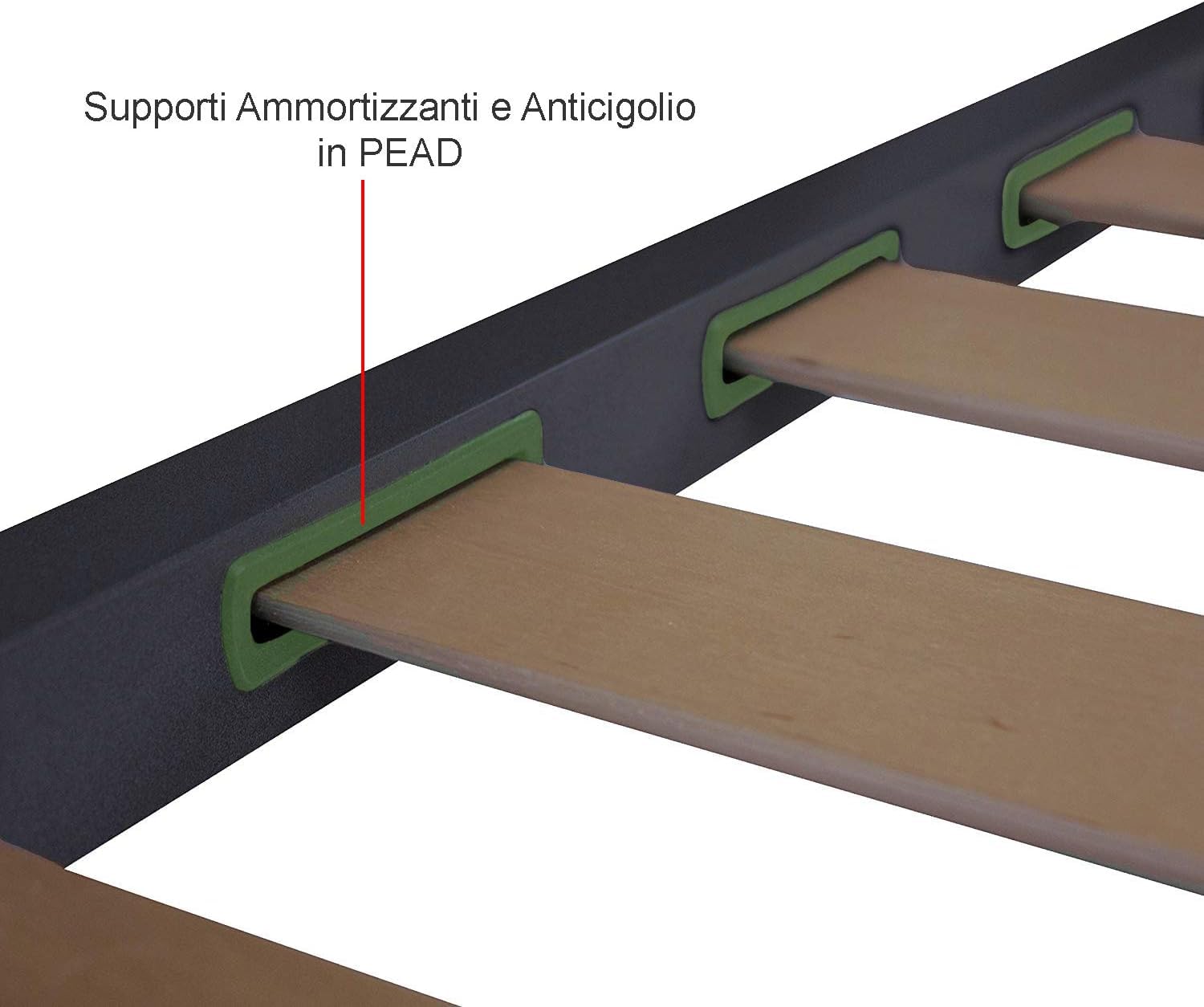 Somnus SANA - Rete letto singolo 80x190 a doghe in legno multistrato Ortopedica - Struttura in acciaio con piedi altezza 35cm - 100% Made in Italy