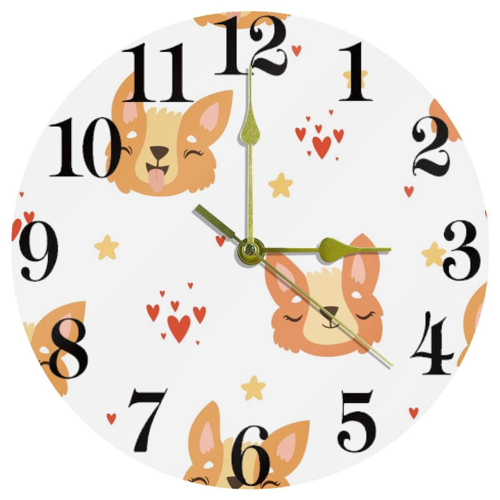 Horloge murale quartz silencieuse Corgi sans tic-tac pour salon et nuit