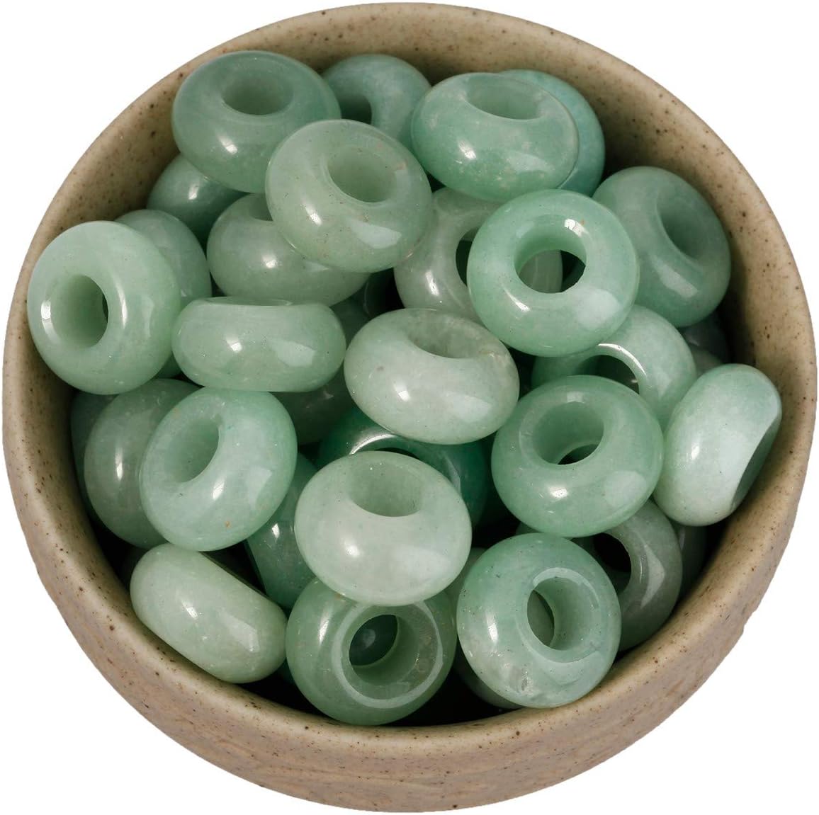 Nupuyai Pack of 30 Large Hole Stone Loose Beads for Jewelry Making, Polished Rondelle European Beads fit Charms Bracelet, Green Aventurine