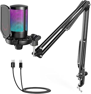 FIFINE USB コンデンサーマイク RGB光り カーディオイド指向性 プラグ＆プレイ パソコン/プレステマイク USBケーブル付き ワンタッチミュート YouTube Skype Discord Zoom 録音 ゲーム実況 ボイズチャット...