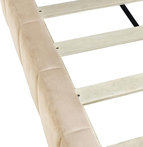 Miniatura 42 de SOFTSEA Marco de sofá cama simple para sala de estar, sofá cama tapizado de tamaño matrimonial con colchón de funda de lino, respaldo y Beige,Beige