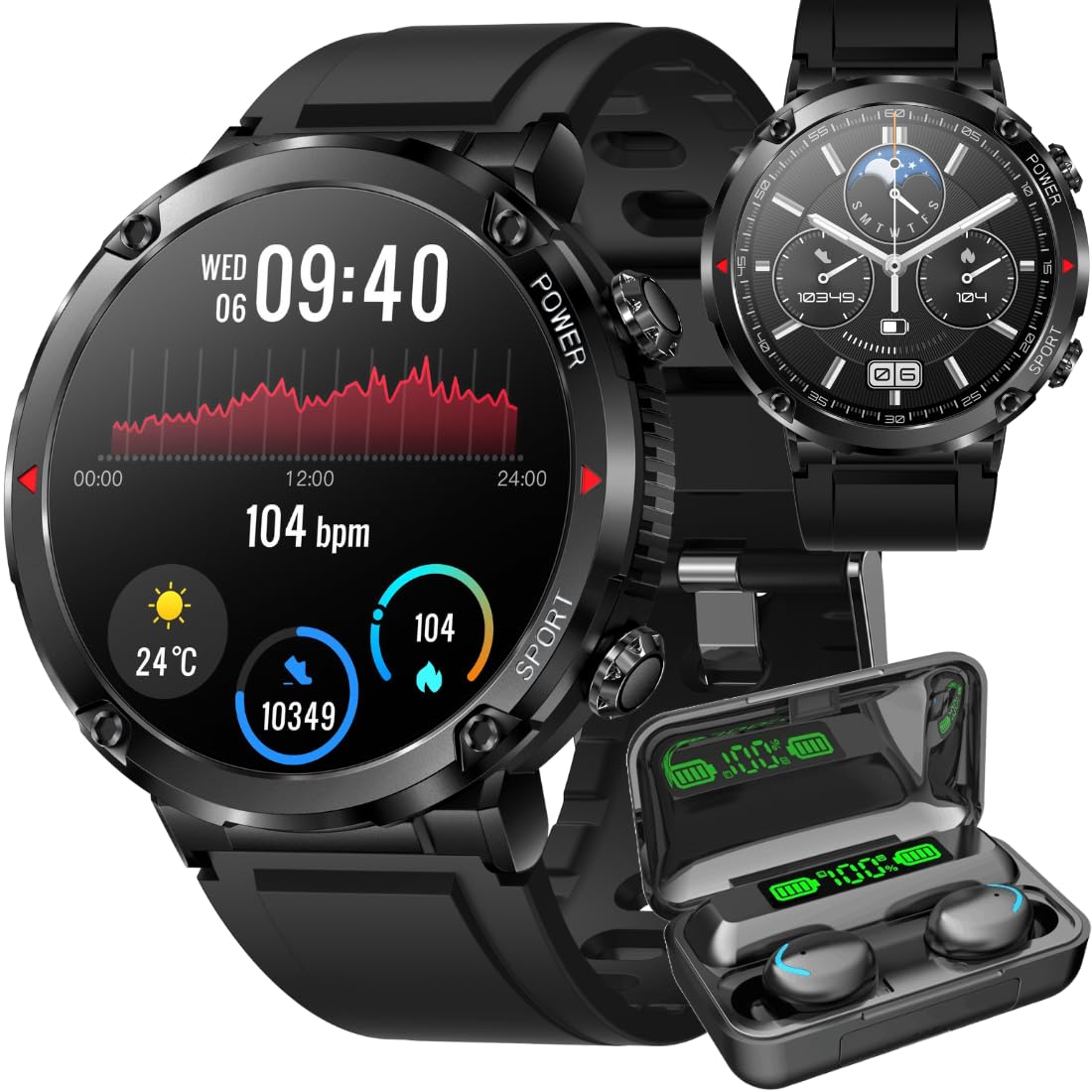 Smartwatch T30 z Słuchawkami Bluetooth F9 – Zegarek Męski z Rozmowami, Tętno, Ciśnienie, Saturacja, Sport, Muzyka, IP68, Bateria 600mAh, Ekran HD 1.6", PL Menu