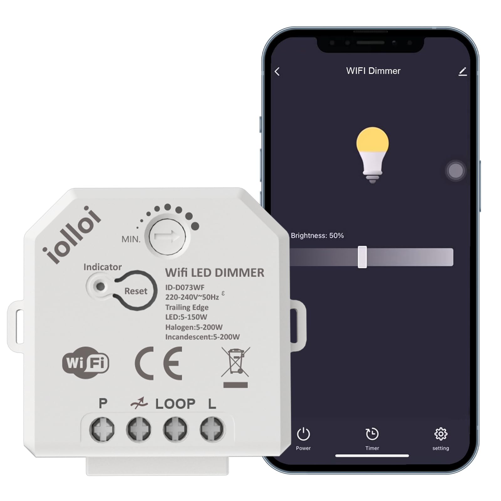 Variateur d'intensité WiFi/WiFi - Pour LED et halogène à intensité variable - 230 V - Pour lampes LED - Variateur rotatif encastré - Compatible avec Alexa et Google Home - 5-200 W