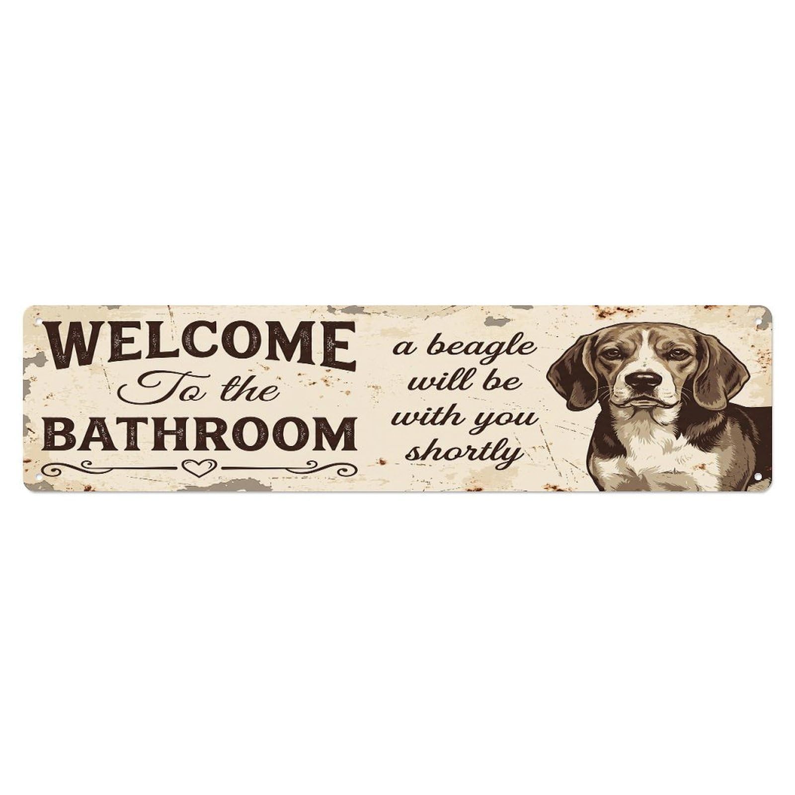 Vintage WELCOME To The BATHROOM Beagle Metal Tin Sign
