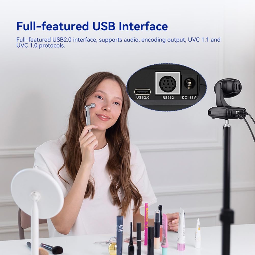 Telecamera PTZ con Zoom Ottico 3X USB2.0 1080P con Monitoraggio AI per Streaming Live di di Conferenze e Chiese