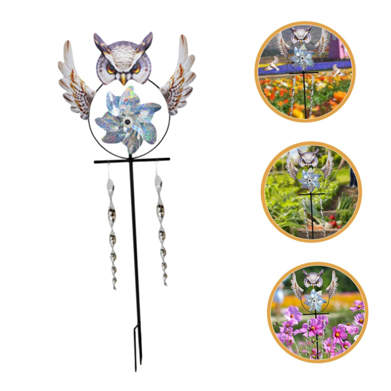 Happyyami Girandola Decorativa per Uccelli Metallo Forma di Gufo Spaventa Uccelli per Giardino e Cortile Facile da Installare Strumento per Scacciare Piccioni e Altri Volatili
