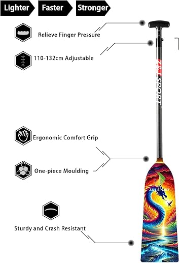 Z&J SPORT Adjustable Dragon Boat Paddle, IDBF Approved Carbon Fiber Paddle, Dragon Graphic Paddle with Adjuster for Dragon Boat Race with Adjustable T Handle