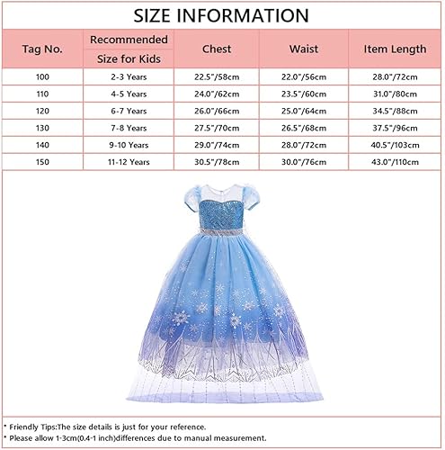 Miniatura 7 de MYRISAM Disfraz de princesa para niñas, disfraz de Frozen Elsa, vestido elegante de Halloween, fiesta, Navidad, cumpleaños, con accesorios