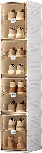 ANTBOX Caja de almacenamiento organizadora de zapatos, zapatero plegable portátil para armario con puerta transparente magnética, contenedores