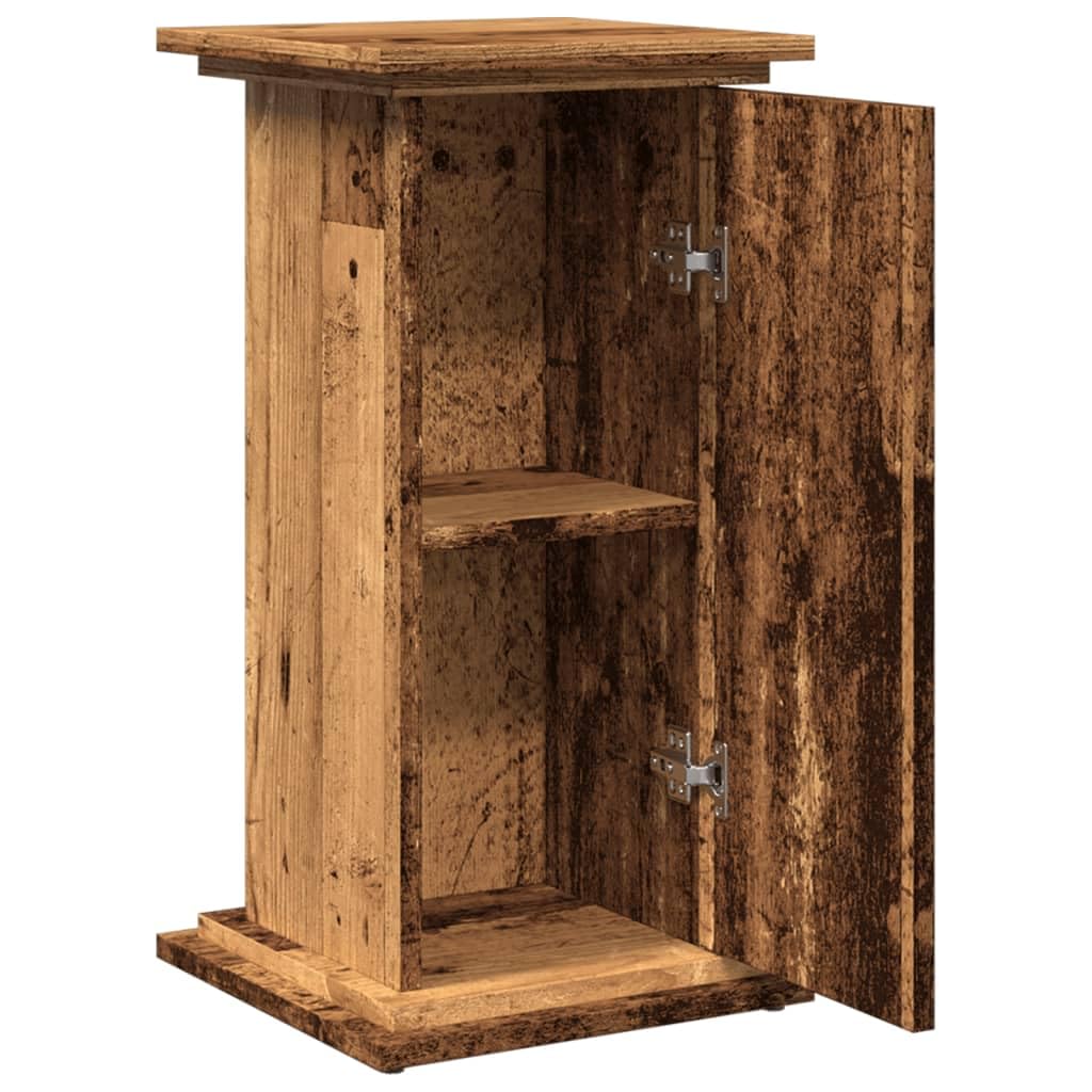Postament mit Stauraum Altholz-Optik aus Holzwerkstoff 31 x 30 x 60 cm, pflanzenständer mit Tür, blumenständer, pflanzenregal für wohnzimmer balkon terrasse deko und 60 kg Belastbarkeit