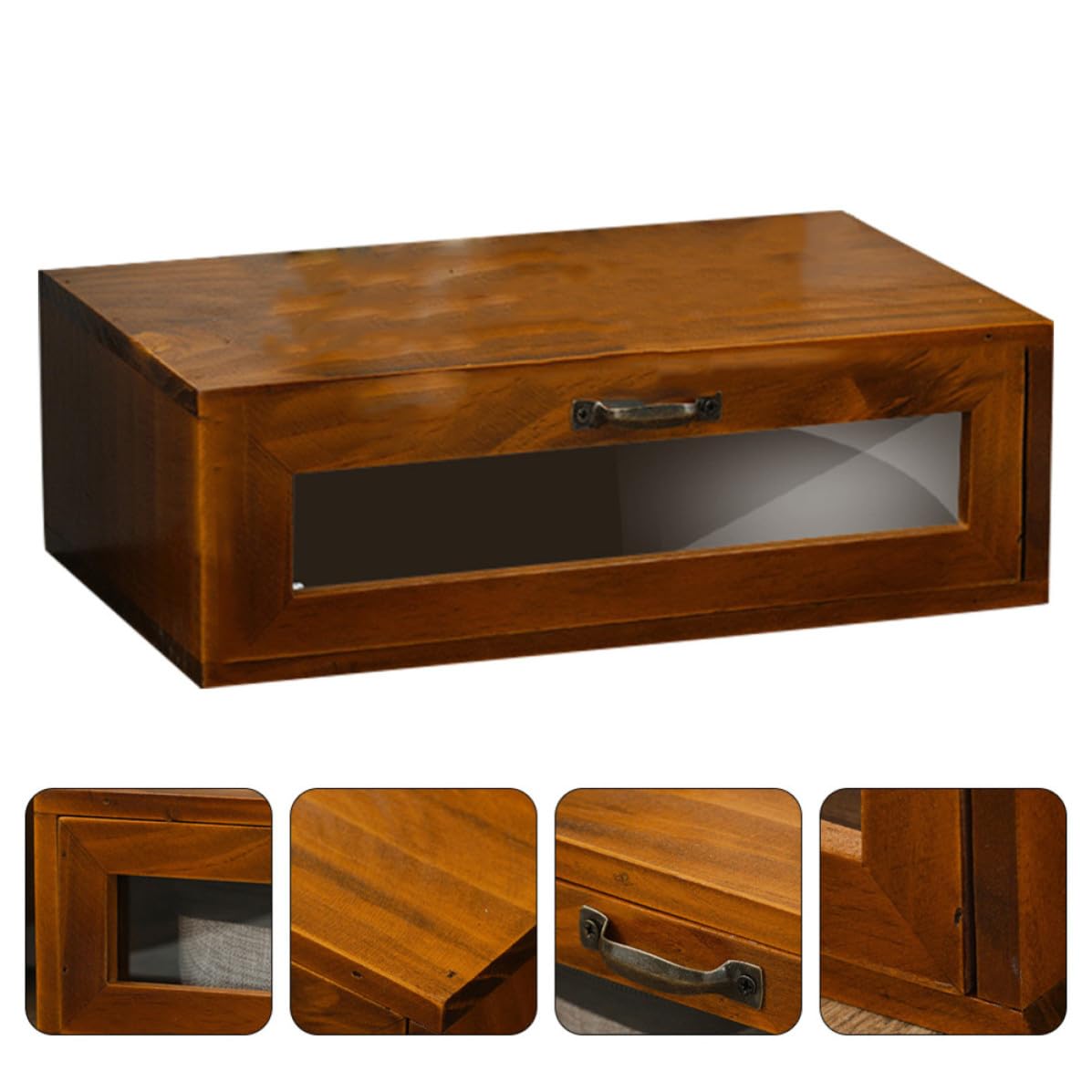 Scatola Organizer da Scrivania in Legno Cassetto Acrilico Marrone | Rialzo per Monitor, Scomparti Classificati, per Cancelleria e Cosmetici