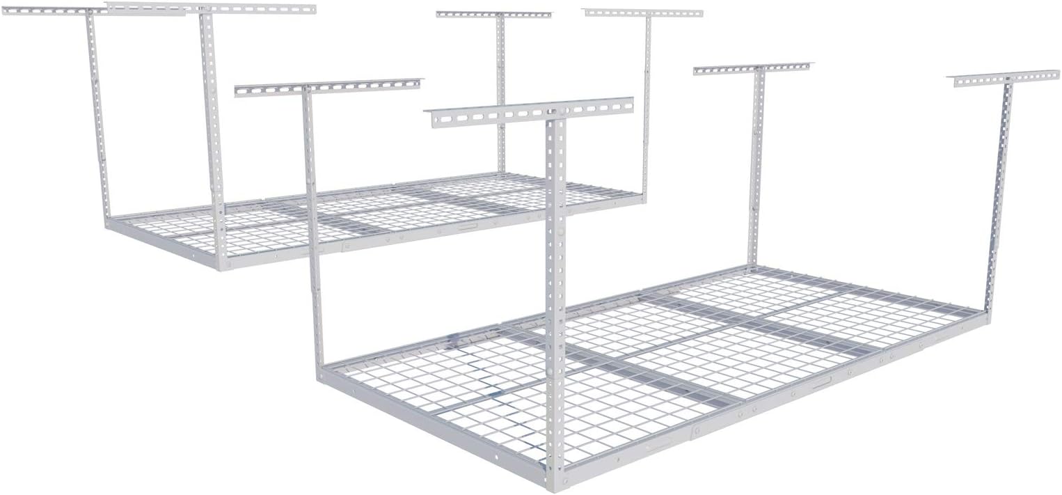 FLEXIMOUNTS 2 Pack 3x6 Overhead Garage Storage Adjustable Ceiling Rack 72" Length x 36" Width x 40" Height, 900lbs Total Weight Capacity, White, Classic Series