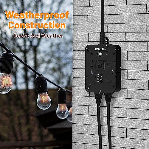 TiFFCOFiO Outdoor Timer Waterproof, Remote Control Dusk to Dawn Sensor, 2 Grouded Electrical Outlets for Christmas Lights,15A 1/2HP, ETL Listed (1 Pack) - Thumbnail 6