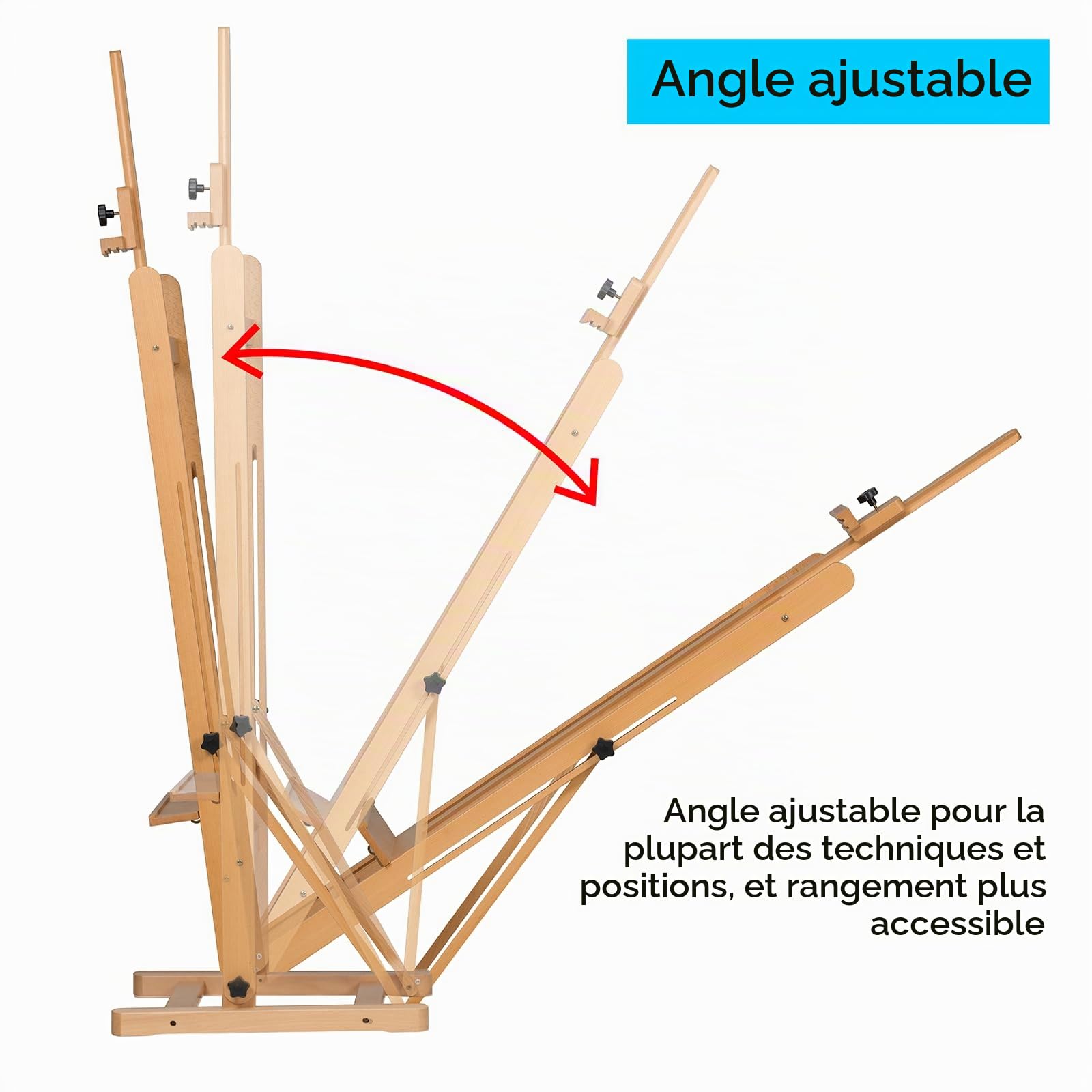 MEEDEN Chevalet de studio en H avec cadre en bois de hêtre Taille moyenne réglable inclinable pour peinture au sol, peut contenir jusqu'à 122 cm