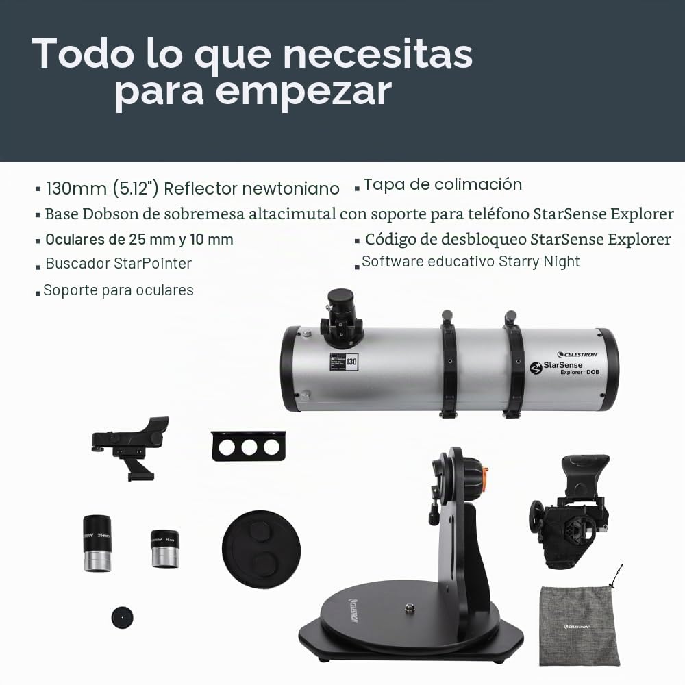 Celestron 22481 StarSense Explorer 130 mm Telescopio Dobsoniano de Mesa Compatible con Aplicaciones para teléfonos Inteligentes Funciona con la aplicación StarSense – Compatible con iOS/Android