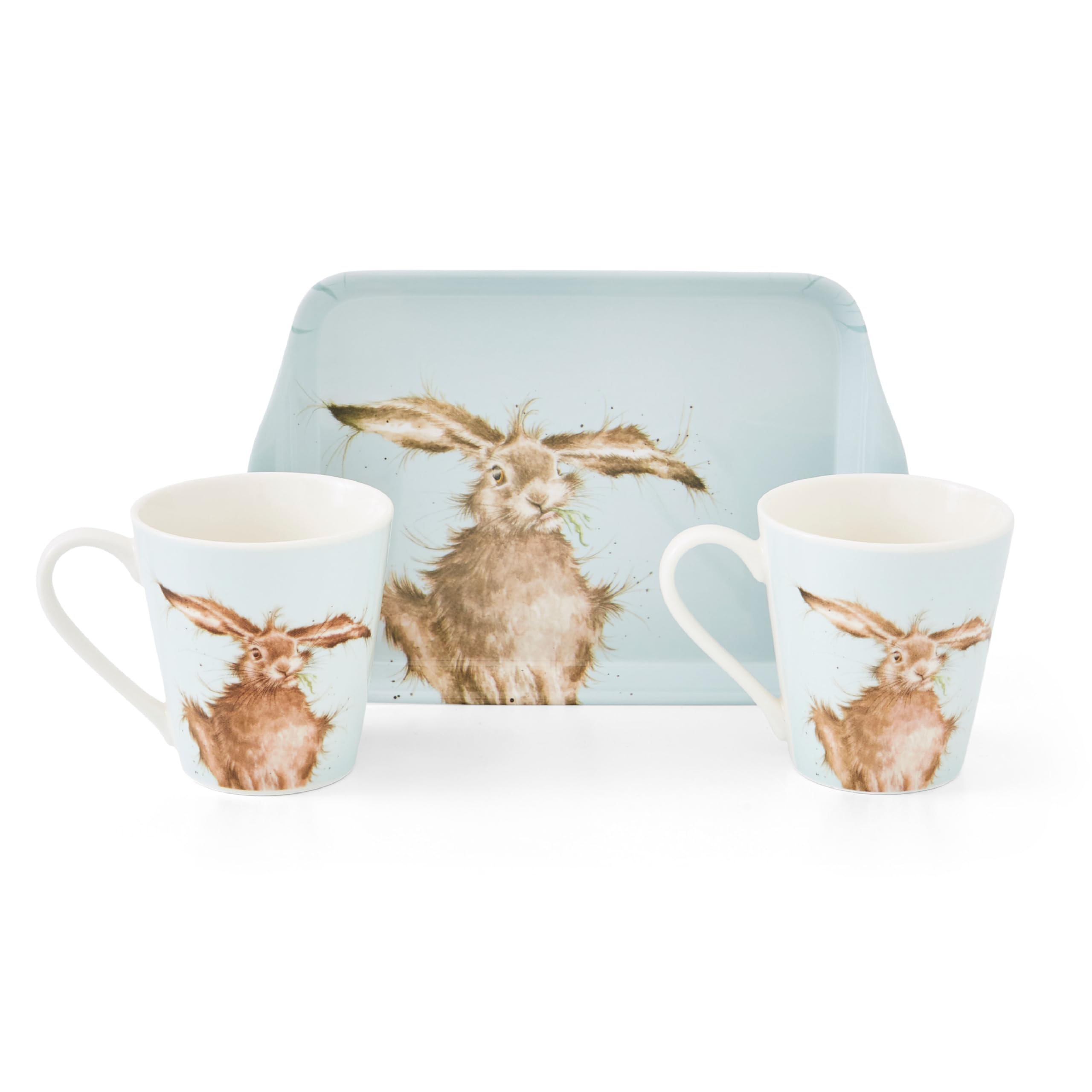 Wrendale Portmeirion Designs Hare Printed Two Porcelain Coffee Mugs & Tray Set