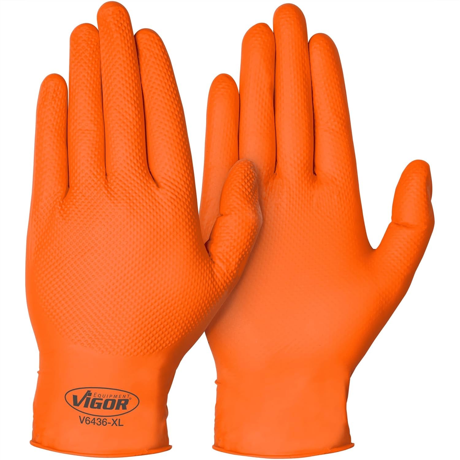 ViGOR Gants nitrile V6436-XL Paquet de 90 I Excellente adhérence, antidérapant même en présence d'huile, de graisse, de produits chimiques et de saleté I Gants pour écran tactile I Orange, taille 10