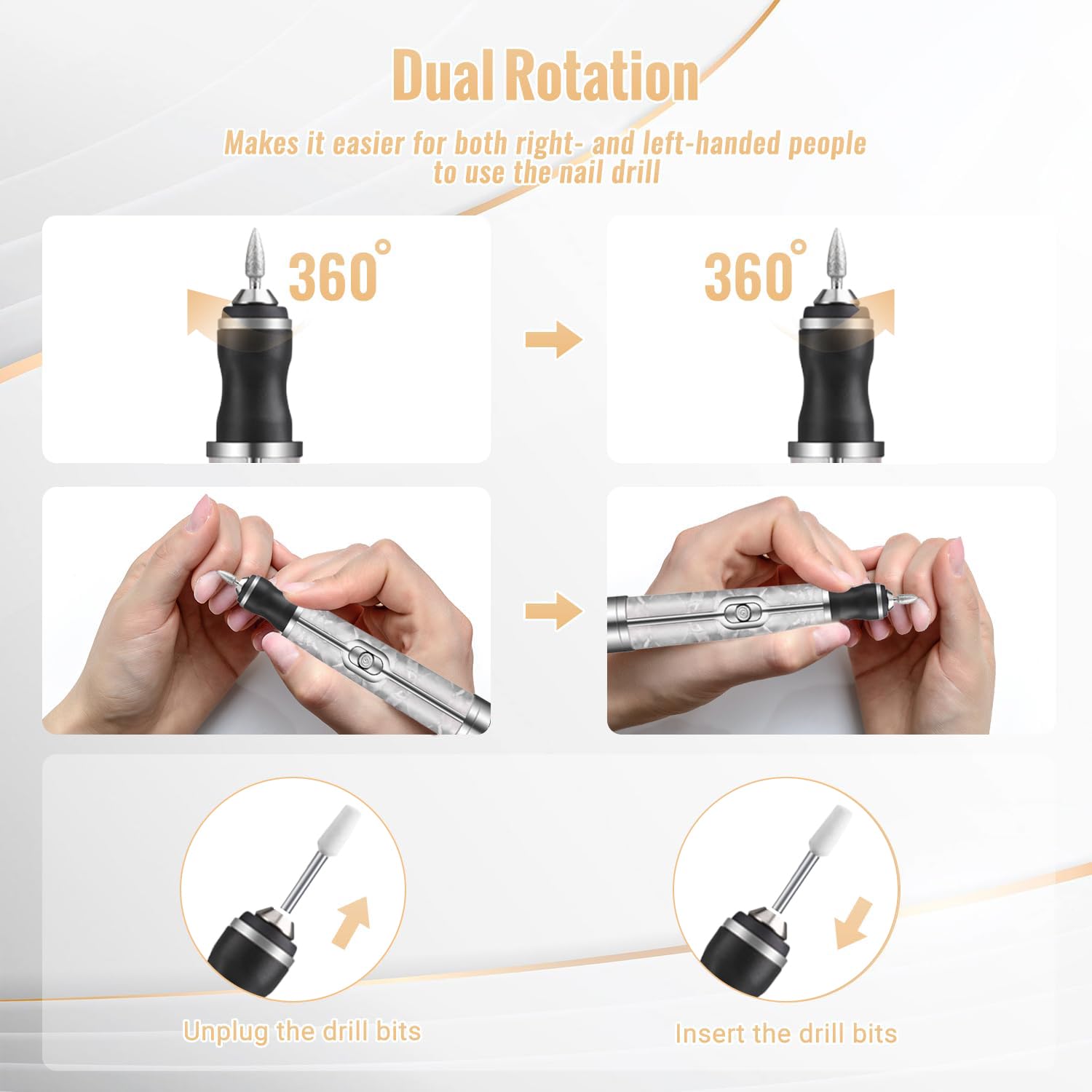 Electric Nail File, 12-in-1 Electric Nail Drill , Nail Files 20000 RPM Cordless Professional Efile Pedicure Tools with 4 Speeds - Image 4