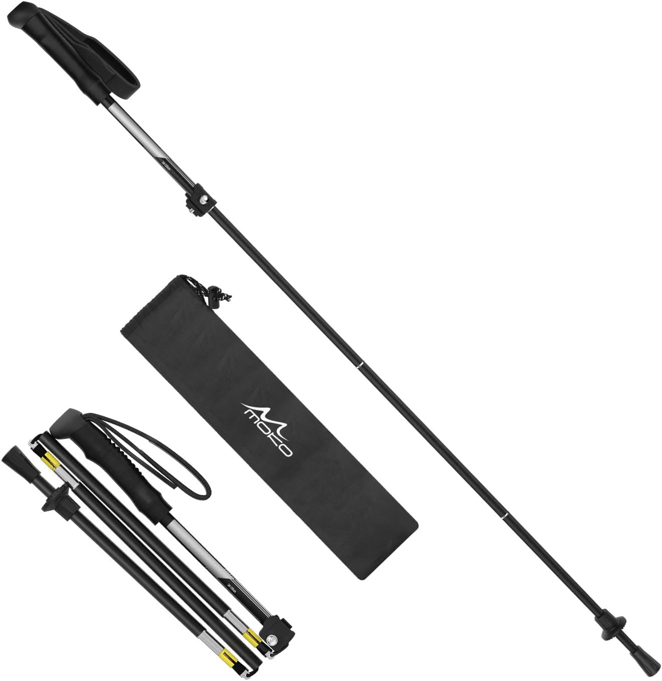MoKo Collapsible Trekking Pole, Ultralight Adjustable Folding Alpenstock, Retractable Walking Stick Hiking Pole, with Moisture Absorb EVA Foam Handle for Climbing, Mountaineering, Backpacking - Black