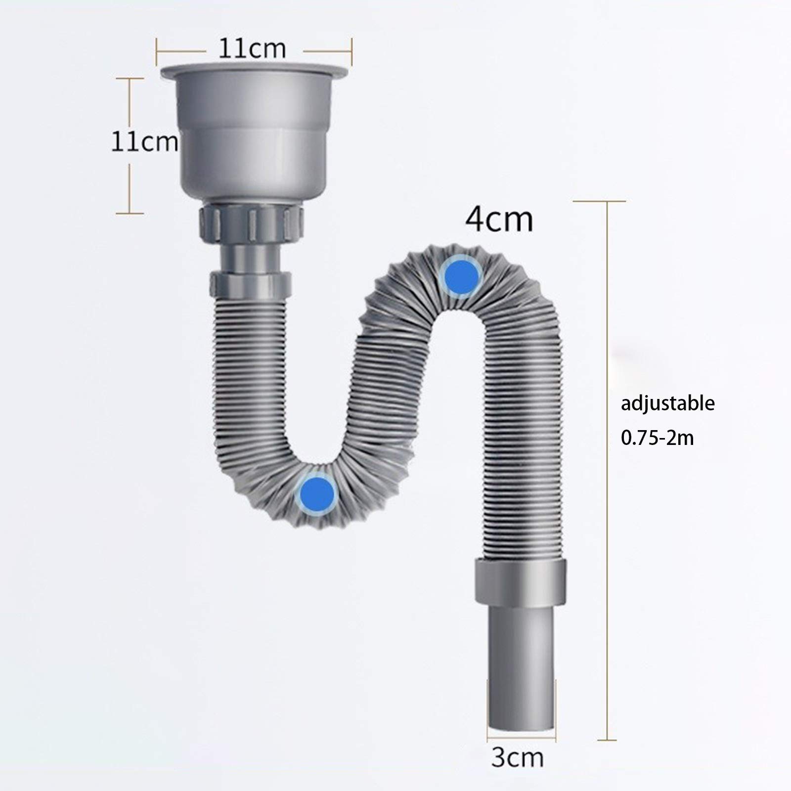 AIGUO Rifiuti Tubo, Lavandino del Bagno, Lavandino Scarico 0.8m / 1.2m / 1.5m / 2m / 3m / 4m, Cucina Drain Pipe Fittings, Singolo E Doppio Lavabo Sink Sink Sink Scarico Tubo di Prolunga (Size : 2m)