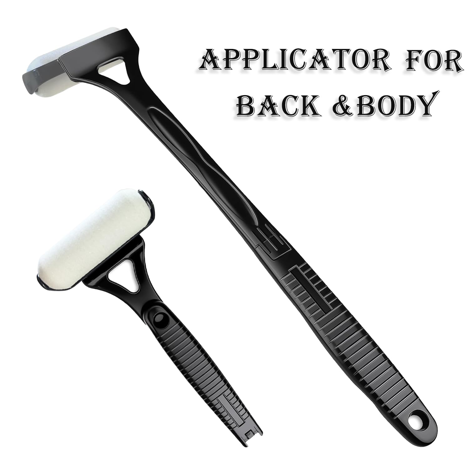 Applicatore per lozioni nero, con manico lungo per la schiena, manico pieghevole con 3 rulli in schiuma riutilizzabili, applicatore per crema lavabile per schiena
