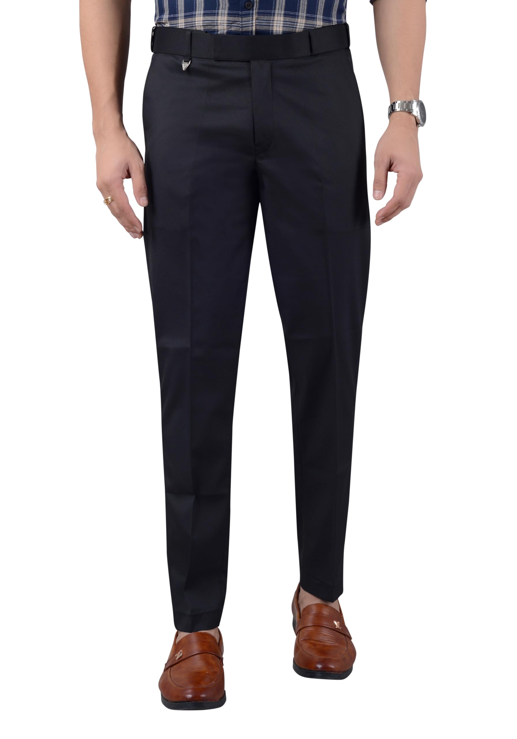 villain Black Stretchable Formal Pant with Expandable Waist for Men-picture-36