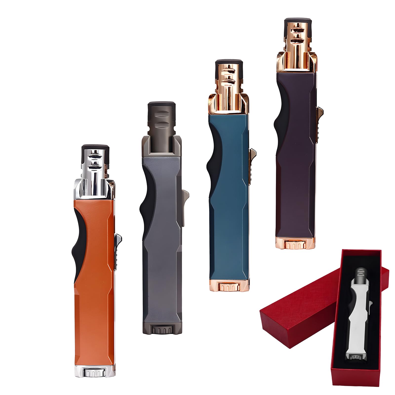 Metal Windproof Torch Lighter Butane Lighters Camping Lighter Straight Flame Bright Fire Refillable Windproof Adjustable Gas Torch Lighter