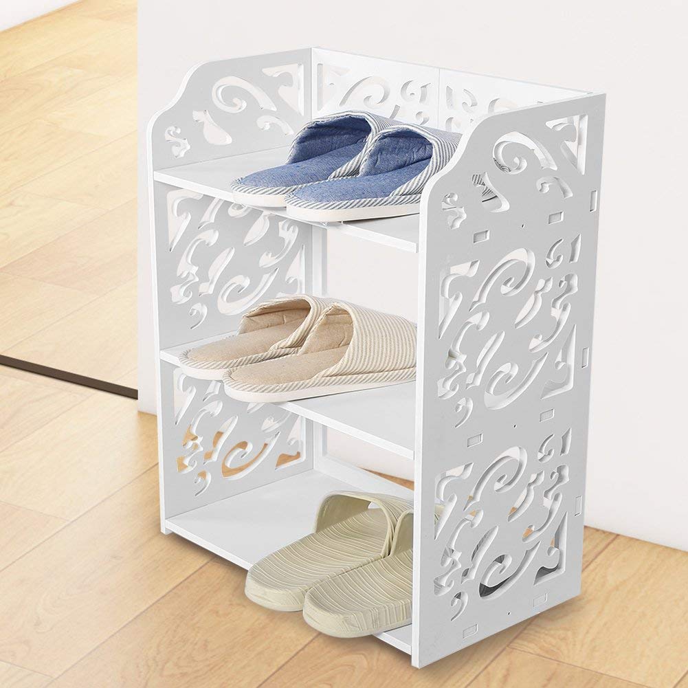 Wakects Scarpiera da Ingresso, Scaffale Portascarpe in PVC Bianco, 3 Ripiani, Motivo Traforato, per Scarpe Libri CD