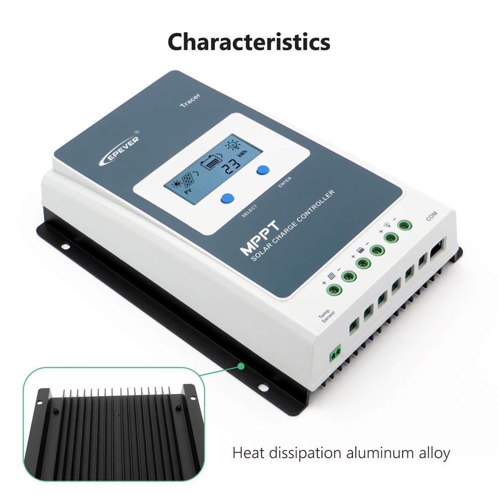 EPEVER® 20A MPPT Regolatore di Carica Solare 12V/24V Auto Identificazione con Display LCD e Porta USB per Stazioni Base di Comunicazione e Sistemi Domestici - Tracer 2210AN