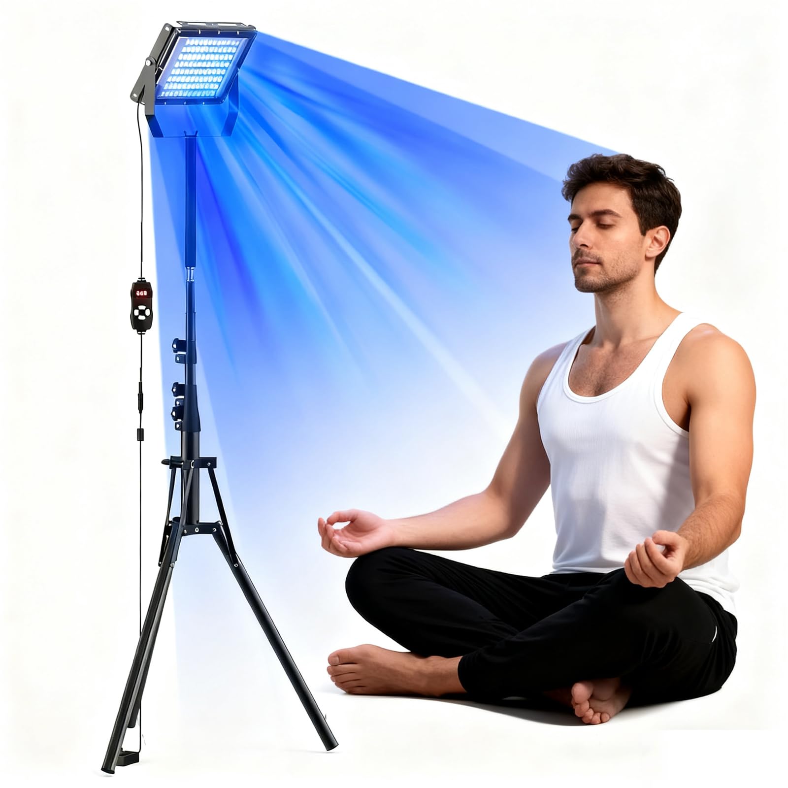 Lámpara de bronceado con soporte ajustable para cara y cuerpo, múltiples modos de luz y ajustes de temporizador