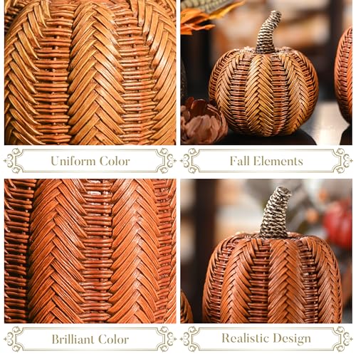 Valery Madelyn Fall Decorations for Home, Fall Pumpkin Decor, 2pcs Resin Pumpkin Decorations Indoor, Pumpkins for Decorating, Autumn Thanksgiving Table Decor, 5 inch - Image 6