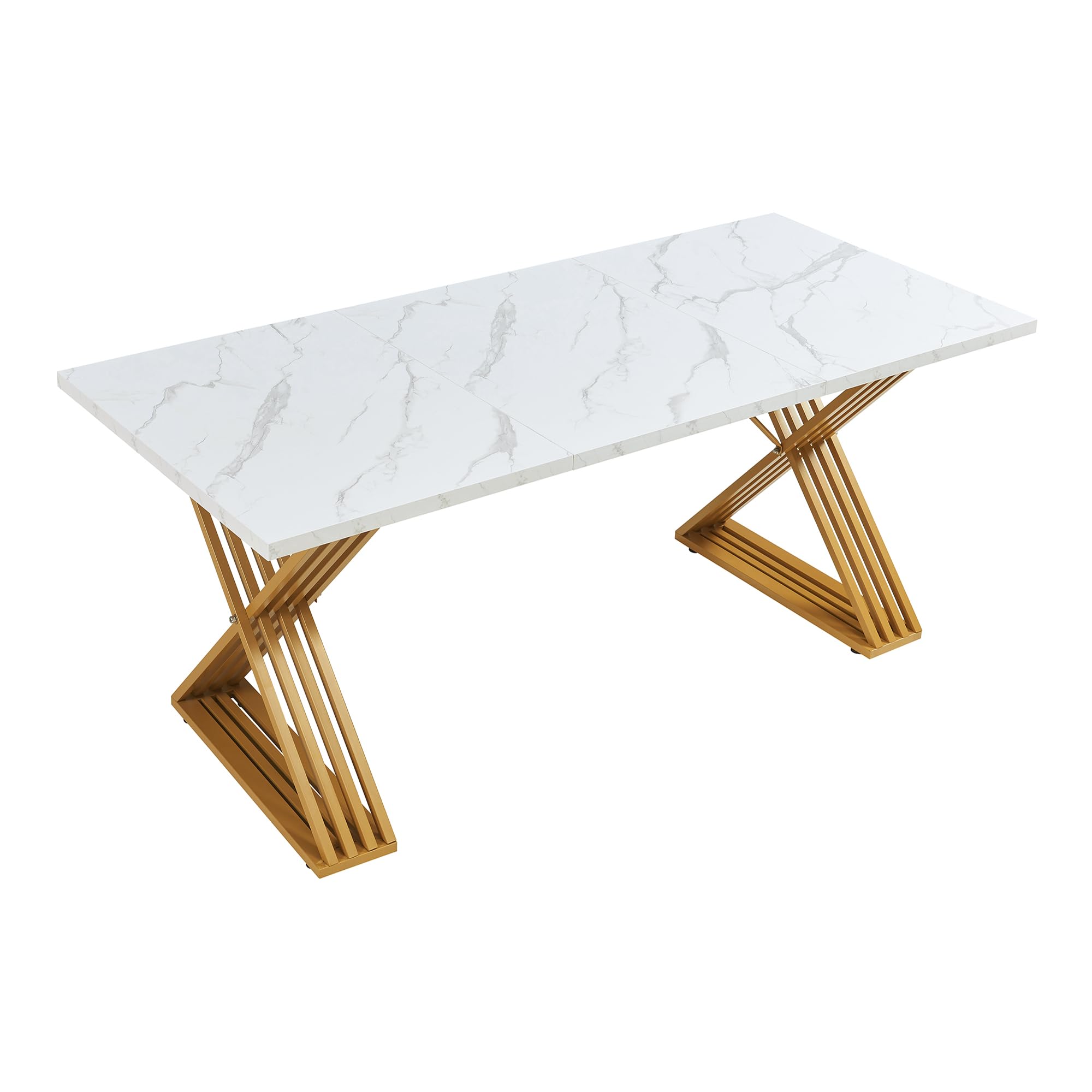 [en.casa] Tavolo da Pranzo fino a 6 Posti con Gambe a X in Metallo Dorato Tavolo Elegante per Sala da Pranzo Cucina 180x80x75 cm Effetto Marmo Bianco