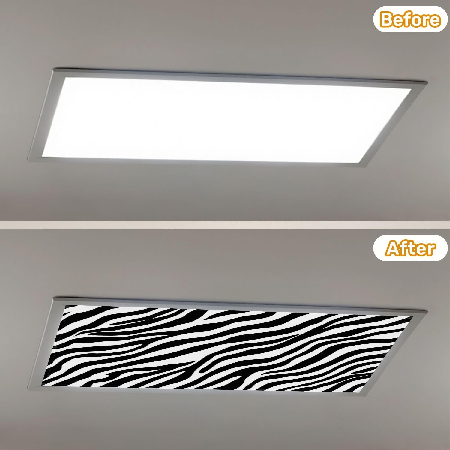 Fluorescent Light Covers for Ceiling Lights Zebra Seamless Black White Zebra Stripes Zoo Fabric Animal Easy to Install Magnetic Light Filter for Classroom Office Hospitals School Home