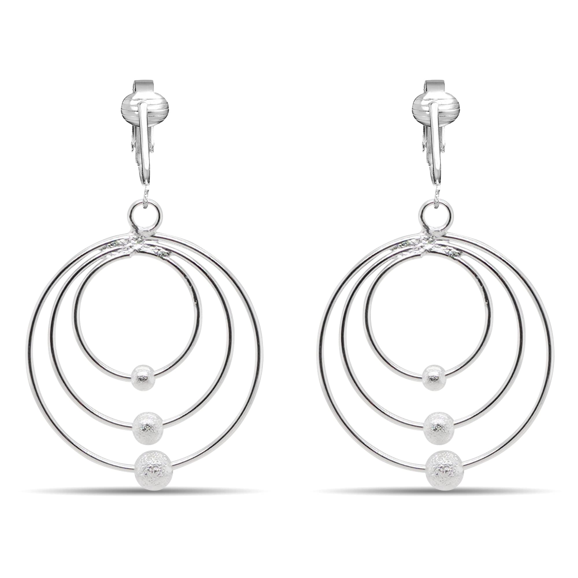 Silver Clip On Earrings For Women, They Look Pierced, Don't Pinch & Won't Fall Off, Hypoallergenic & Lightweight