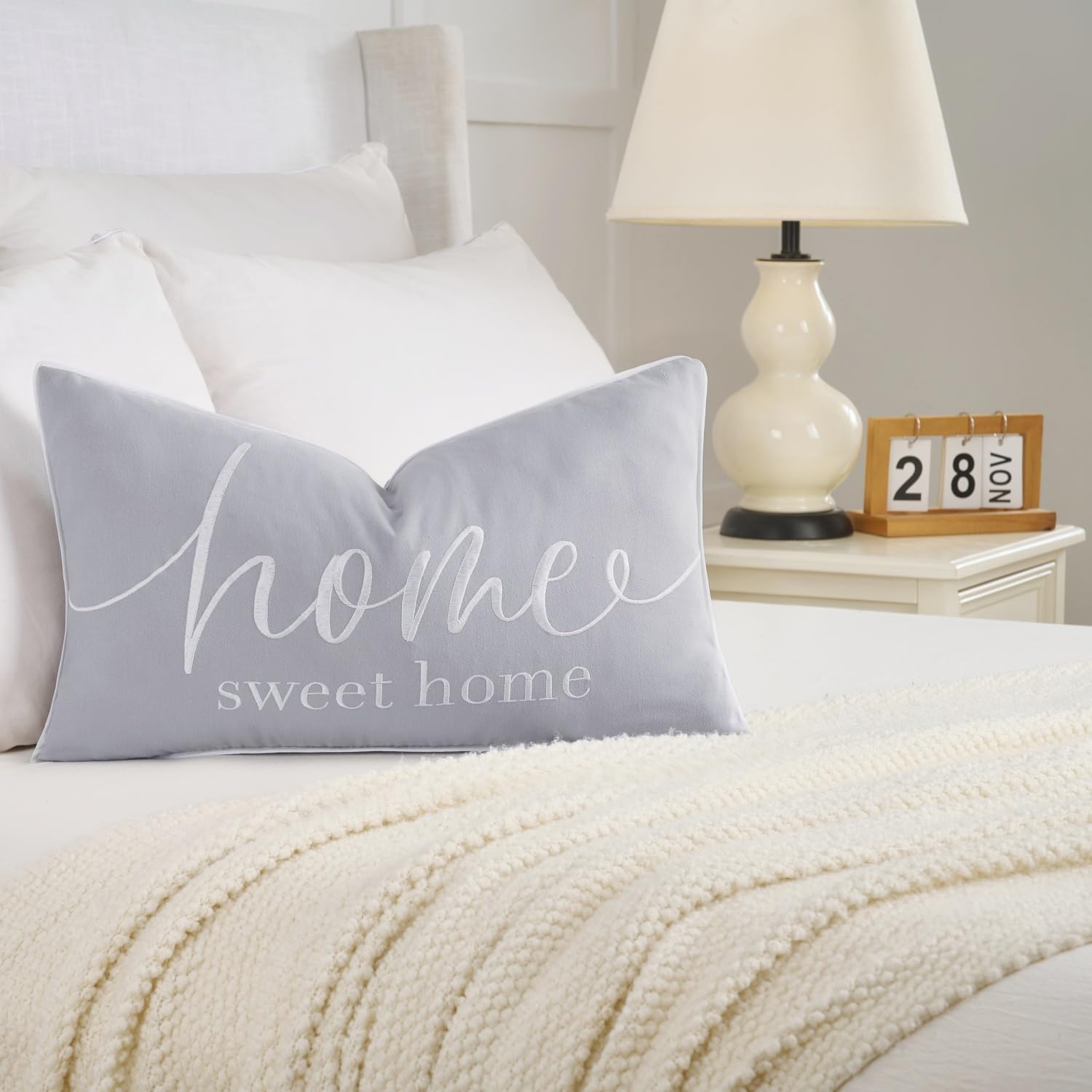 Sunkifover Home Sweet Home Quotes Throw Pillow Covers 20“x 12" Light Grey image 5
