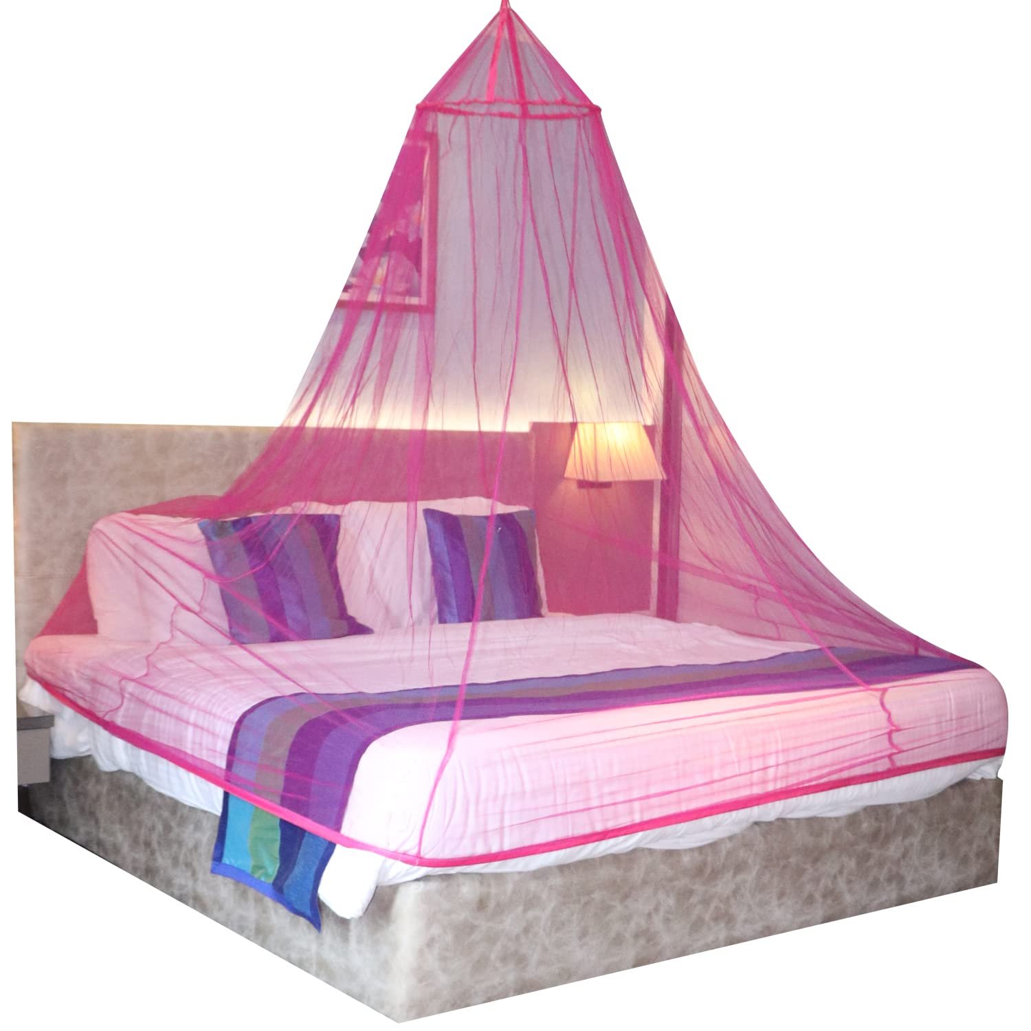 SILVER SHINE Double Bed, King-Size, Round Ceiling Hanging Foldable Polyester Mosquito Net (Pink)