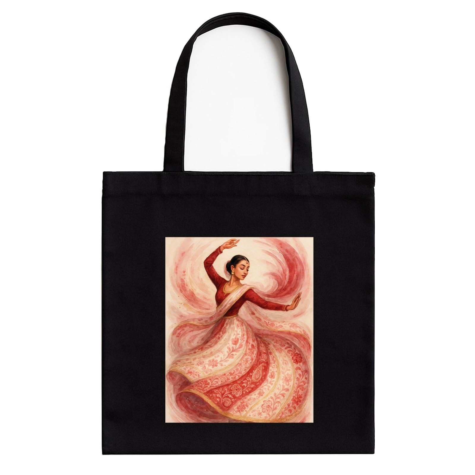 Black Cotton Tote Bag with A4 Printable Pocket | Art & Aesthetic Design | Reusable, Stylish, Eco-Friendly Zipper Tote for College, Shopping & Travel