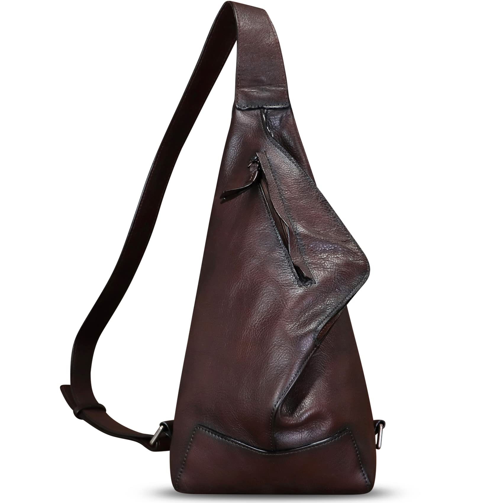 FEIGITOR Genuine Leather Sling Bag Retro Crossbody Backpack Handmade Chest Shoulder Daypack Purse Fanny Packs (Coffee)
