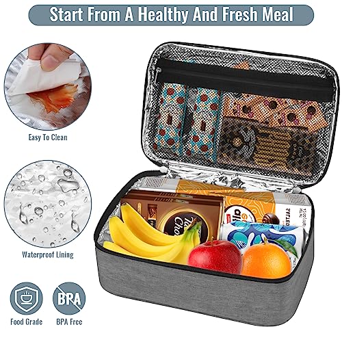 lmytdo Lunch Bag for Men 3.6L Lunch Box Wide Open Insulated Cooler Bag Waterproof Leak-Proof Thermal Lunch Bag with Handle for Adults Kids School Outdoor Picnic Work (Grey) - Image 2