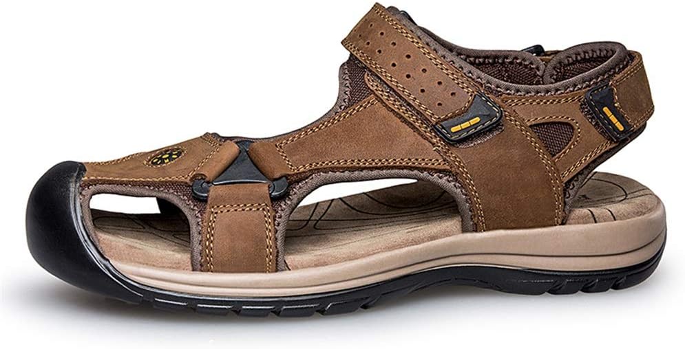 サンダル メンズバックルサンダルウォーキングファッション表面夏のビーチシューズフックレザーアッパーシャットトー アイテム勢ぞろい Color Size 45 Brown Eu
